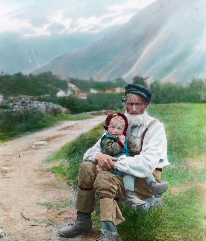 Цветные фотографии красот Норвегии 1900 Год