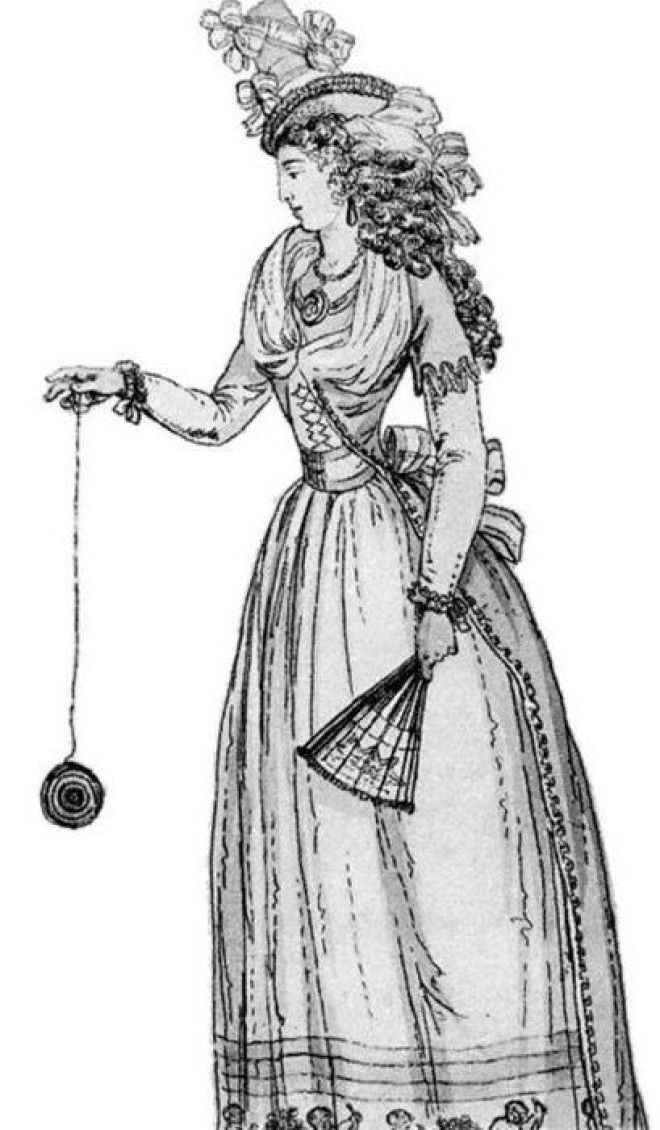 Иллюстрация 1791 года на которой изображена женщина играющая с английским Бандалором йойо
