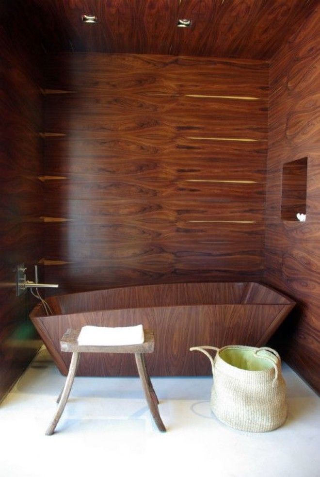 Деревянная отделка ванной комнаты