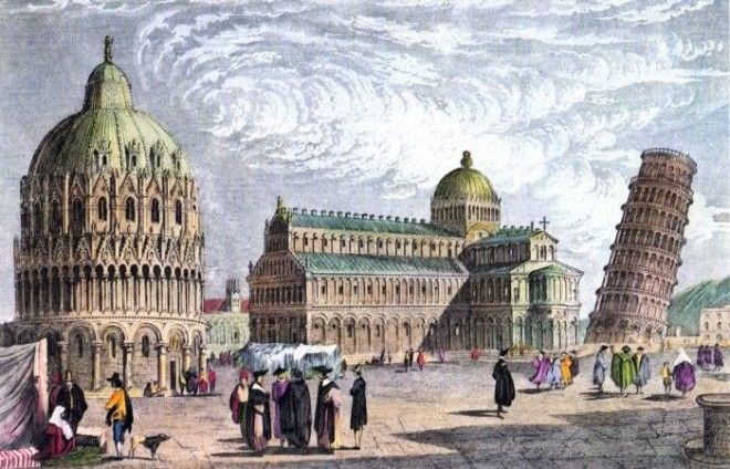 Пизанская башня на Площади чудес Рисунок 1830 года Фото rundetaarn1642dk