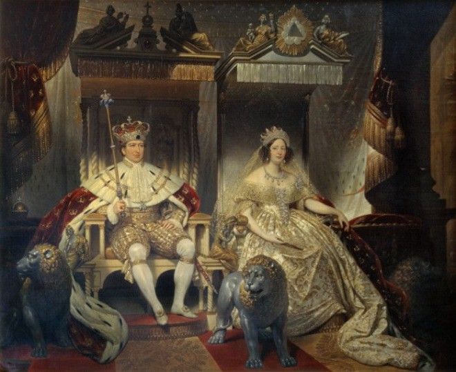 Кристиан VIII и Каролина Амалия с Кристианом на престоле ЖозефДезире Корт 1841 год Фото commonswikimediaorg