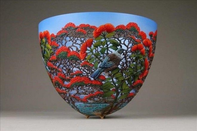 Деревянные вазы декорированные карвингом от Гордона Пембриджа