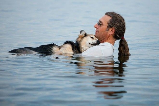 Каждую ночь этот человек нес свою 19летнюю собаку страдающую от артрита в теплую воду озера чтобы облегчить боль и заставить её немного поспать
