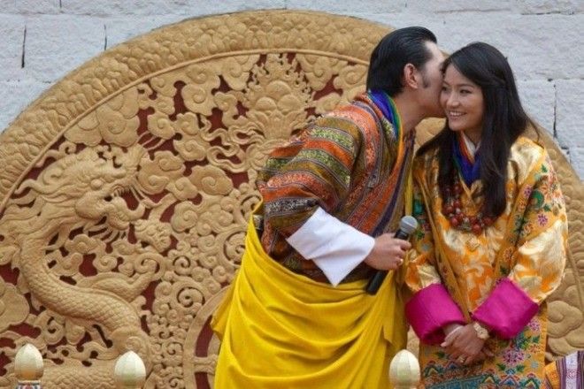 Бутанский король и королева в день свадьбы
