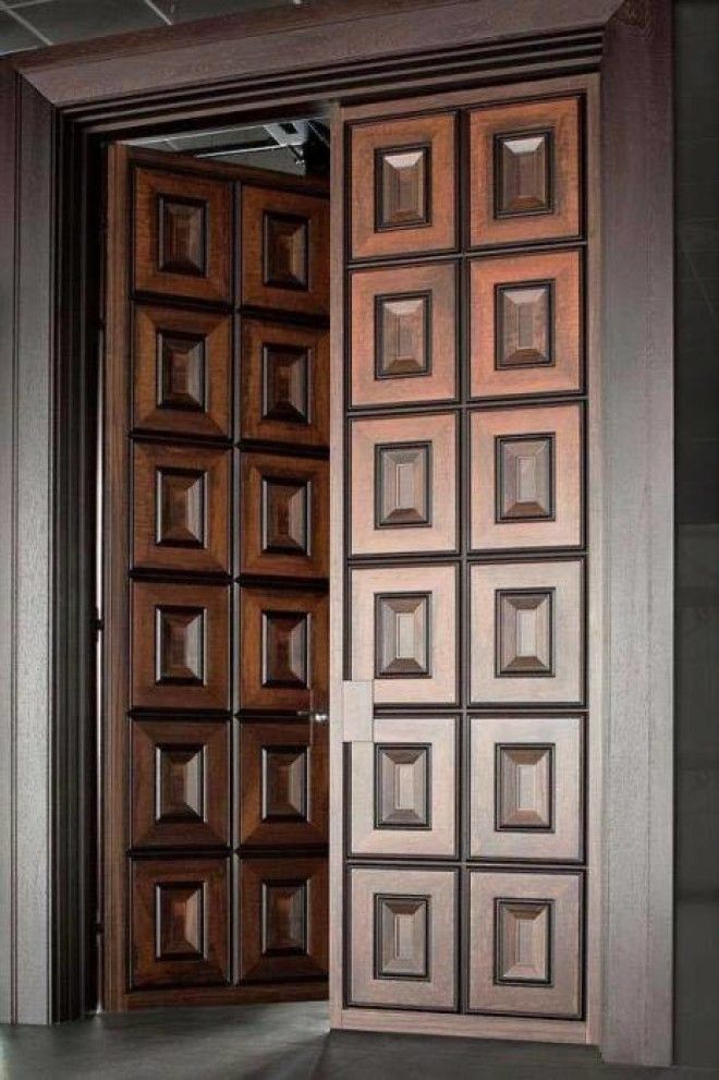 Современная двустворчатая деревянная дверь из натурального материала 