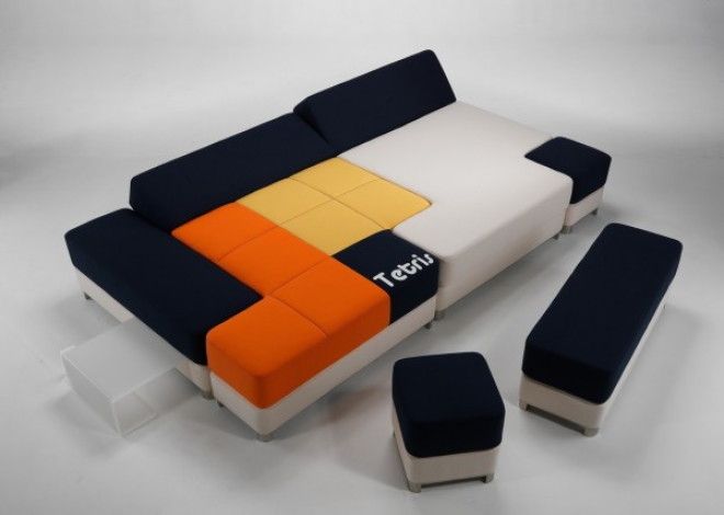 Tetris couch дивантетрис из разноцветных пуфиков и кушеток