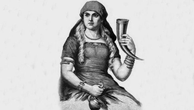 Изображение скандинавской богини Сиф с рогом для питья 1893 год