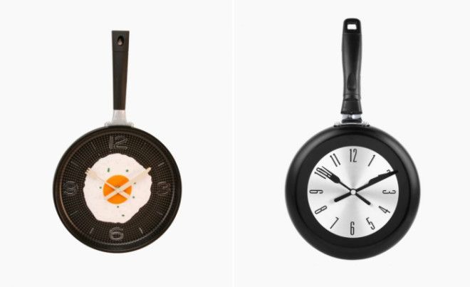 Отличные настенные кухонные часы в форме сковородки со стрелками в виде столовых приборов