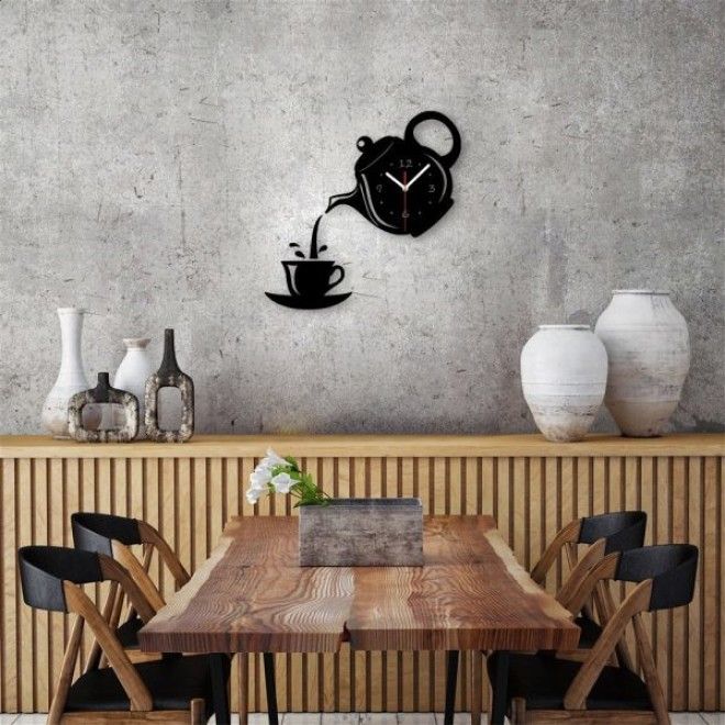 Забавные настенные кухонные часы состоящие из заварочника чая и чашечки