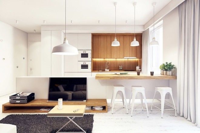 Белая кухня с деревянными элементами отличный выбор для тех кому нравятся лаконичные интерьеры отличающиеся чистотой линий и монохромностью